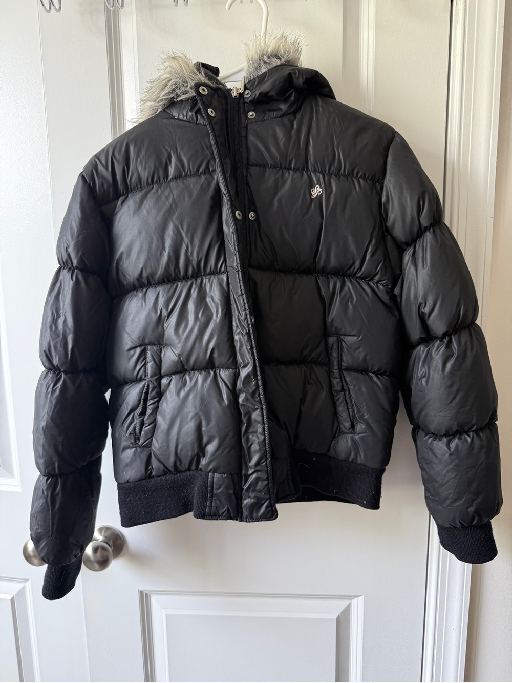 South Pole Black Puffer Jacket with Faux Fur Hood